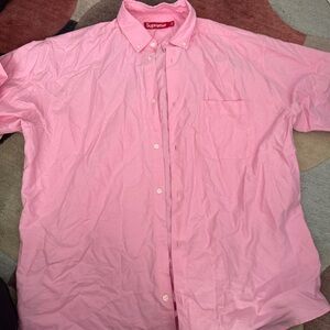 pink men’s supreme short sleeve button up